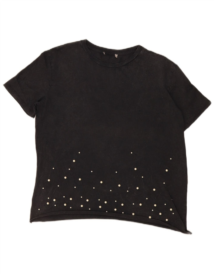 T-shirt vintage da donna Top UK 14 grande nera