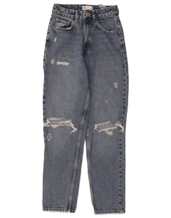 Jeans affusolati a vita alta effetto consumato da donna Zara EU 34 2XS W24 L27 Blu