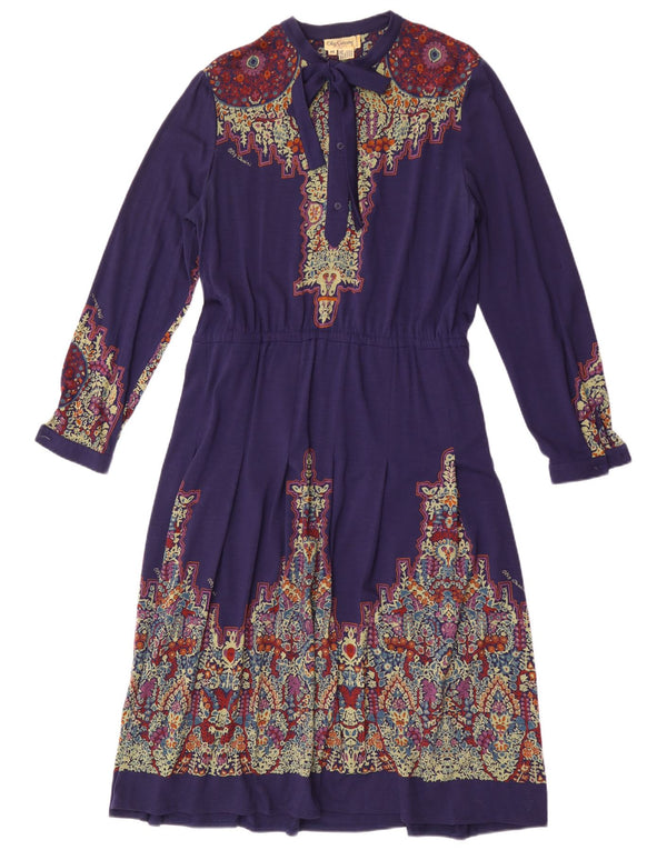 Abito lungo da donna con cravatta frontale Oleg Cassini IT 46 Large Viola Paisley Wool