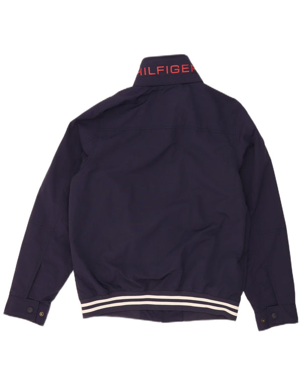 TOMMY HILFIGER Giubbotto bomber con cappuccio grafico da uomo UK 36 piccolo blu navy