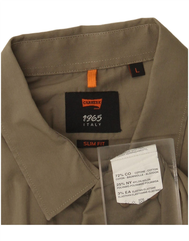 Camicia Carrera da uomo slim fit grande in cotone kaki
