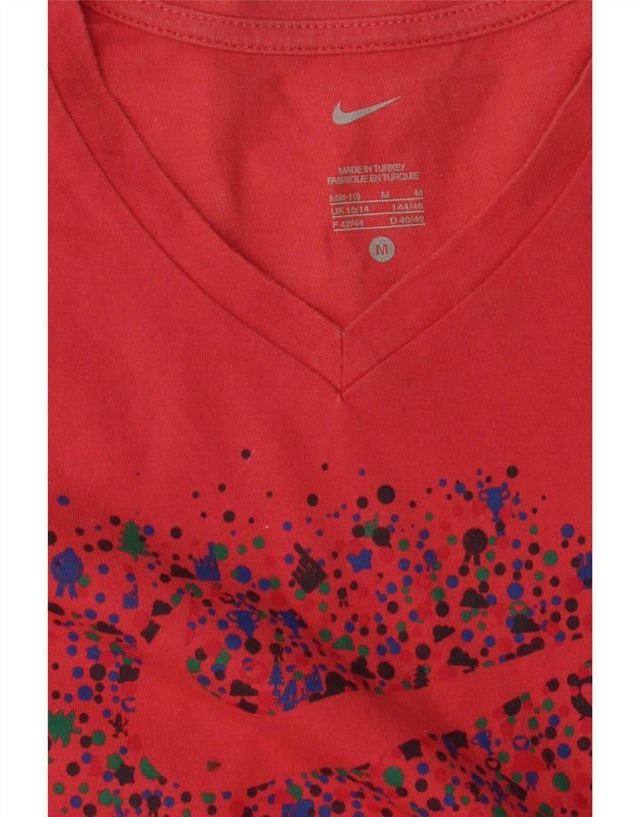 NIKE Womens Graphic T-Shirt Top UK 12/14 Medium Red Vintage Nike and Second-Hand Nike from Messina Hembry 
