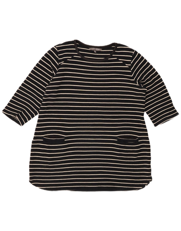 LAURA ASHLEY Top da donna manica 3/4 UK 18 XL cotone a righe nere