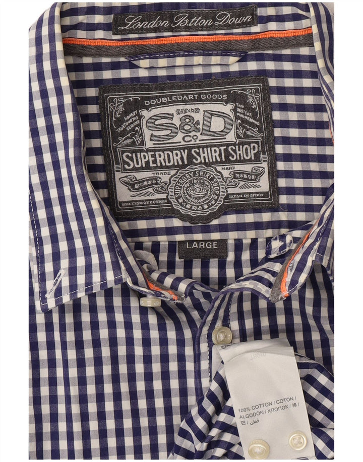 Camicia da uomo SUPERDRY grande in cotone a quadretti blu navy