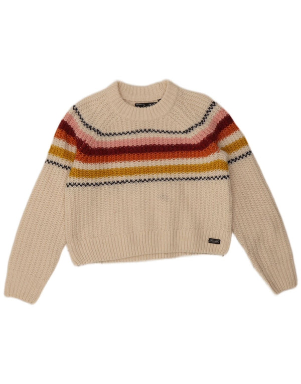 Maglione maglione girocollo corto da donna Superdry UK 8 Small White Striped