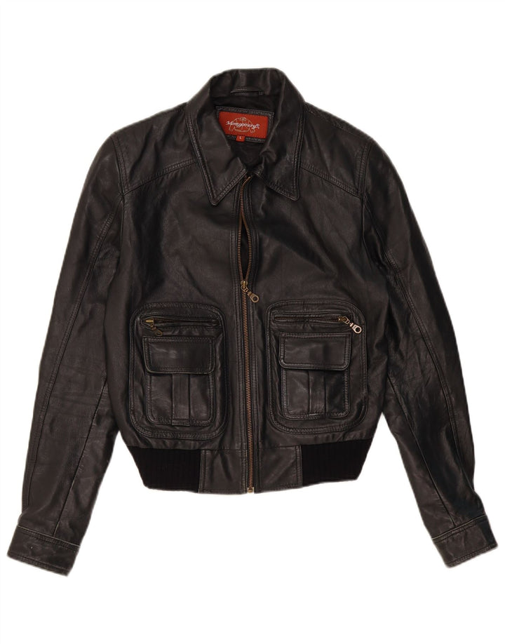 Giacca in pelle corta da donna MONTGOMERY UK 14 Grande pelle nera