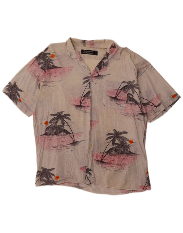 Camicia hawaiana a maniche corte da uomo VINTAGE grande cotone floreale beige