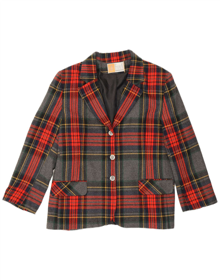 Giacca blazer vintage da donna a 3 bottoni IT 50 XL poliestere a quadri grigio