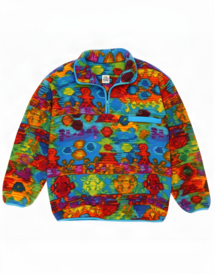 Maglione in pile vintage da donna con collo con zip e grafica EU 40 medio multicolore