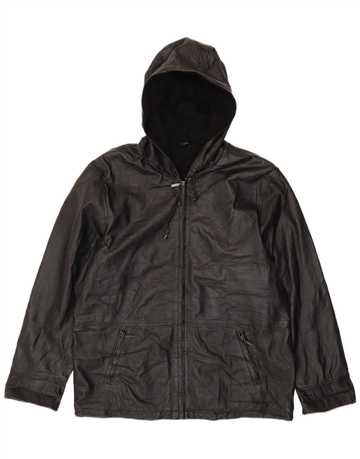 Giacca in pelle con cappuccio oversize da donna CANDA UK 18 XL Pelle nera