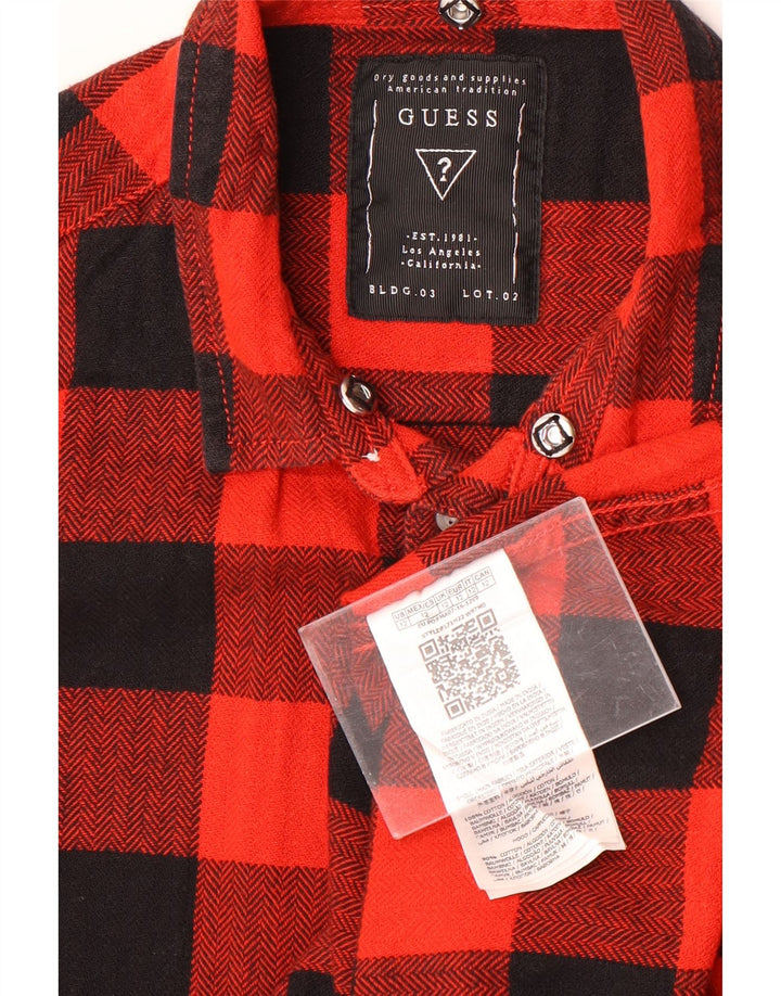 Camicia Guess da ragazzo in flanella grafica 11-12 anni in cotone a quadri rossi