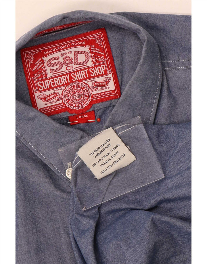 Camicia da uomo Superdry Large in cotone blu