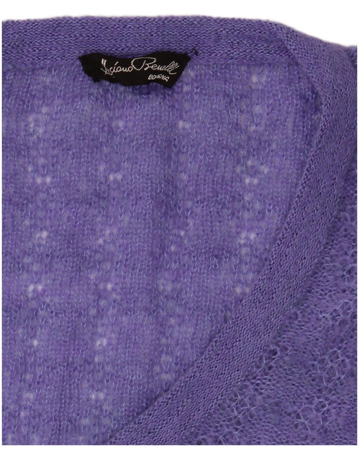 Maglione da donna VINTAGE a maniche corte con scollo a V UK 14 Viola medio