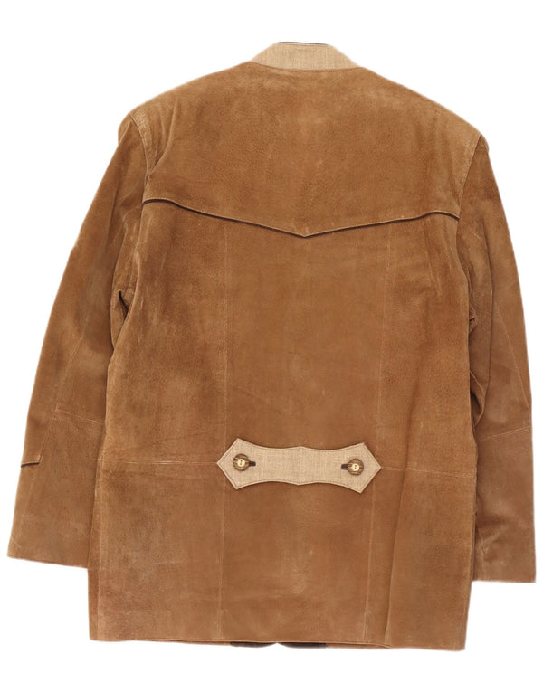 Giacca blazer vintage da uomo in pelle scamosciata a 3 bottoni UK 36 Small Beige Colourblock