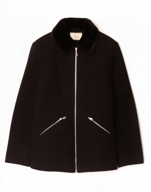 St. Bernard Womens Full Zip Overcoat UK 10 Small Black Wool