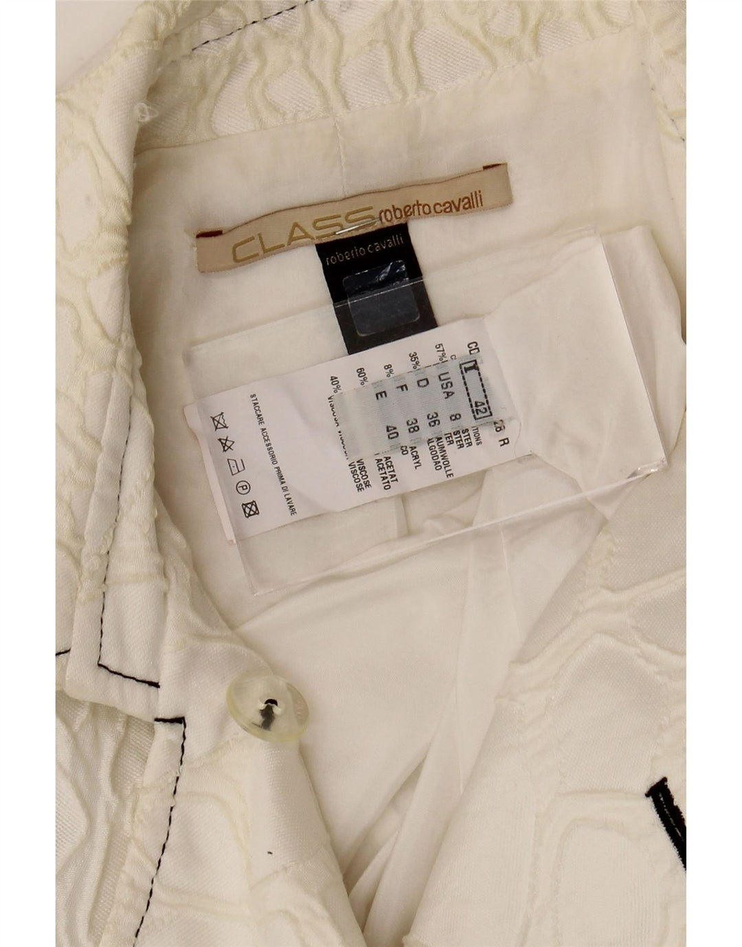 Giacca blazer da donna Roberto Cavalli IT 42 Medio bianco sporco geometrico