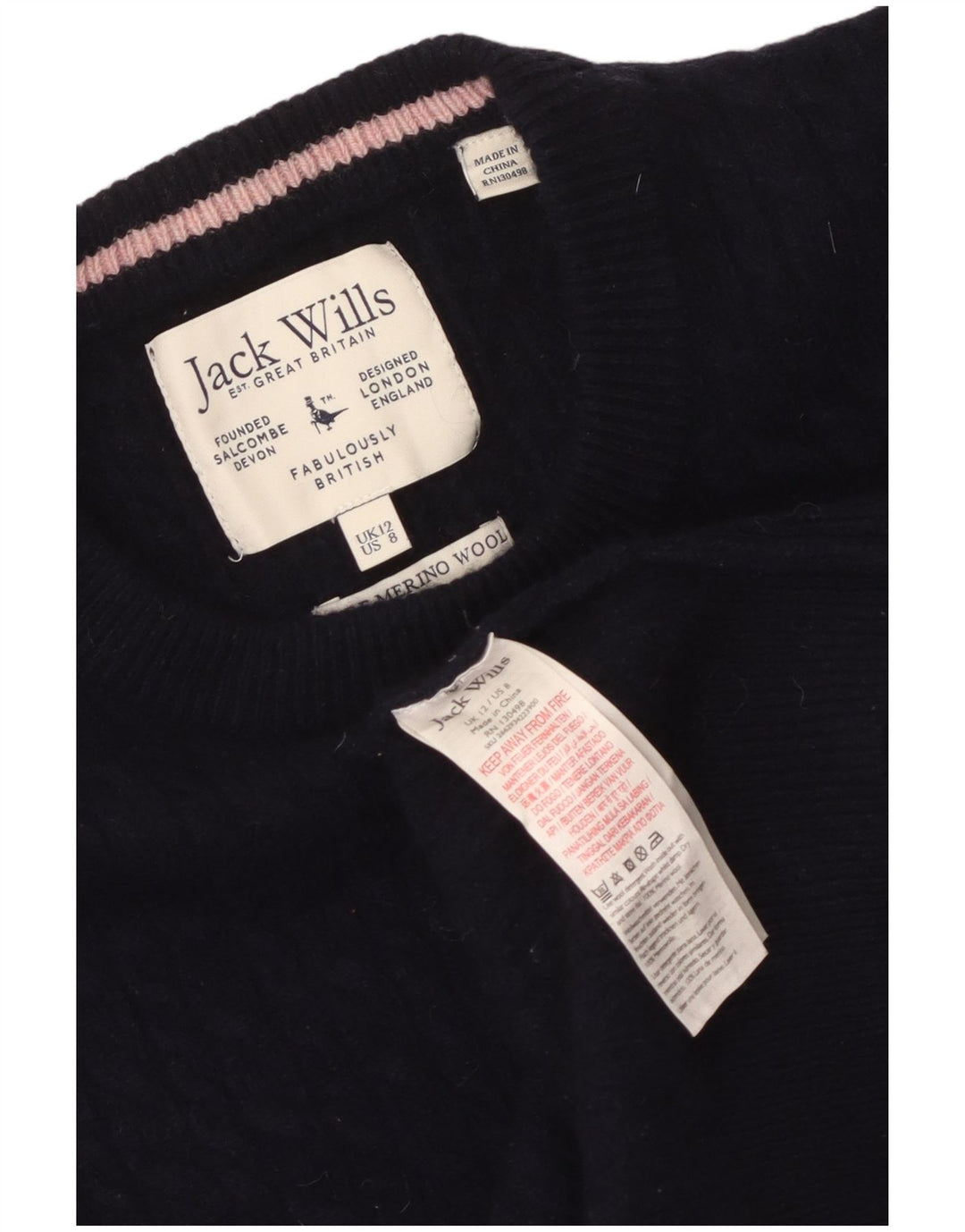 Maglione maglione con scollo a barca da donna Jack Wills UK 12 medio blu navy