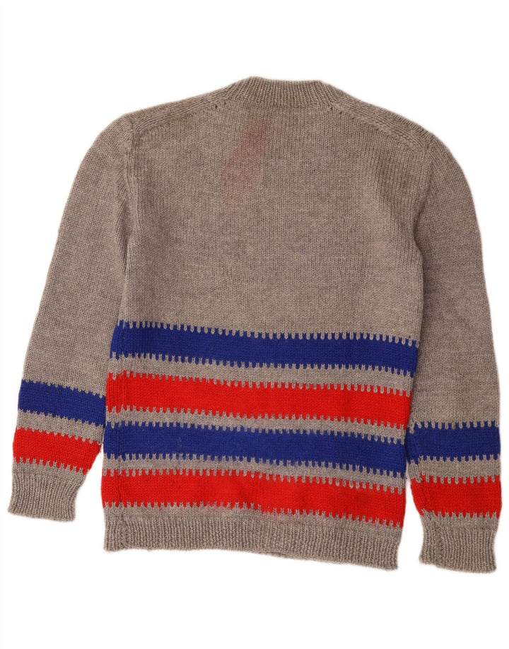 Maglione maglione girocollo da donna vintage UK 14 a righe grigio medio