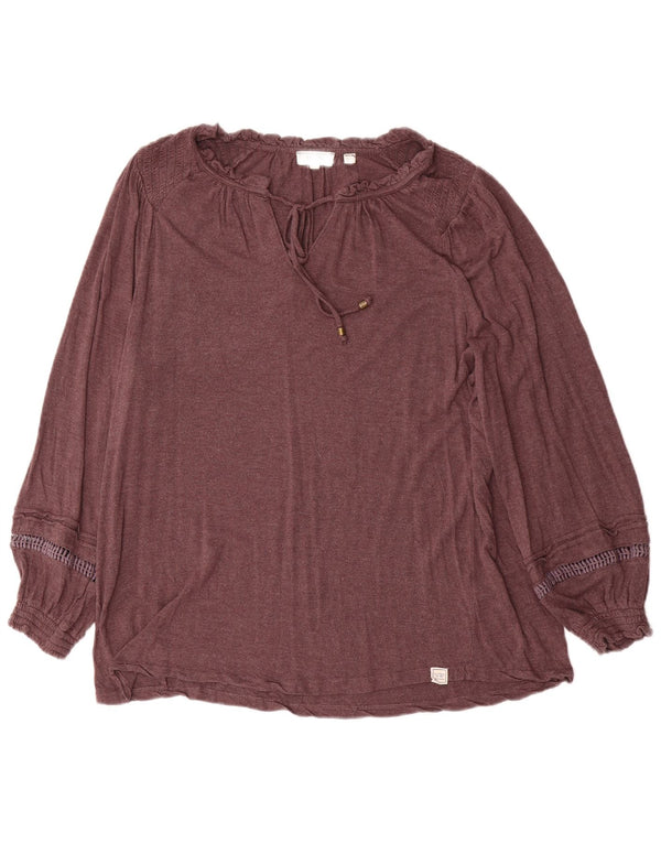 FAT FACE Camicetta oversize a maniche lunghe da donna UK 10 Piccola viscosa marrone