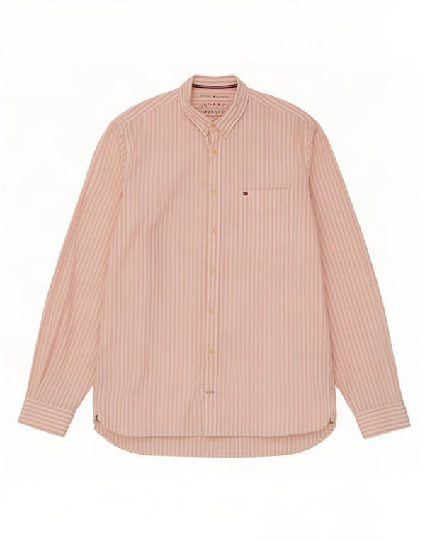Camicia da uomo Tommy Hilfiger XL in cotone gessato rosa