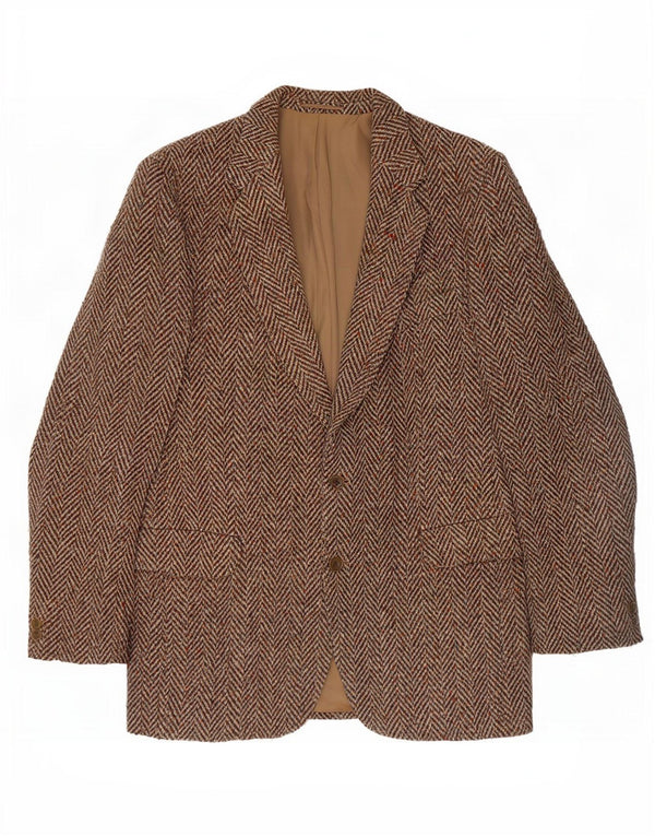 Giacca blazer vintage da uomo a 2 bottoni UK 38 a spina di pesce marrone medio