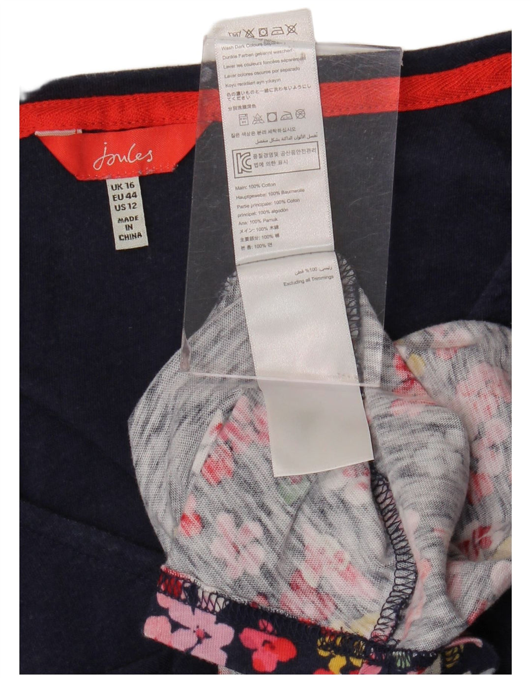 JOULES maglione da donna con scollo a V UK 16 grande cotone floreale blu navy