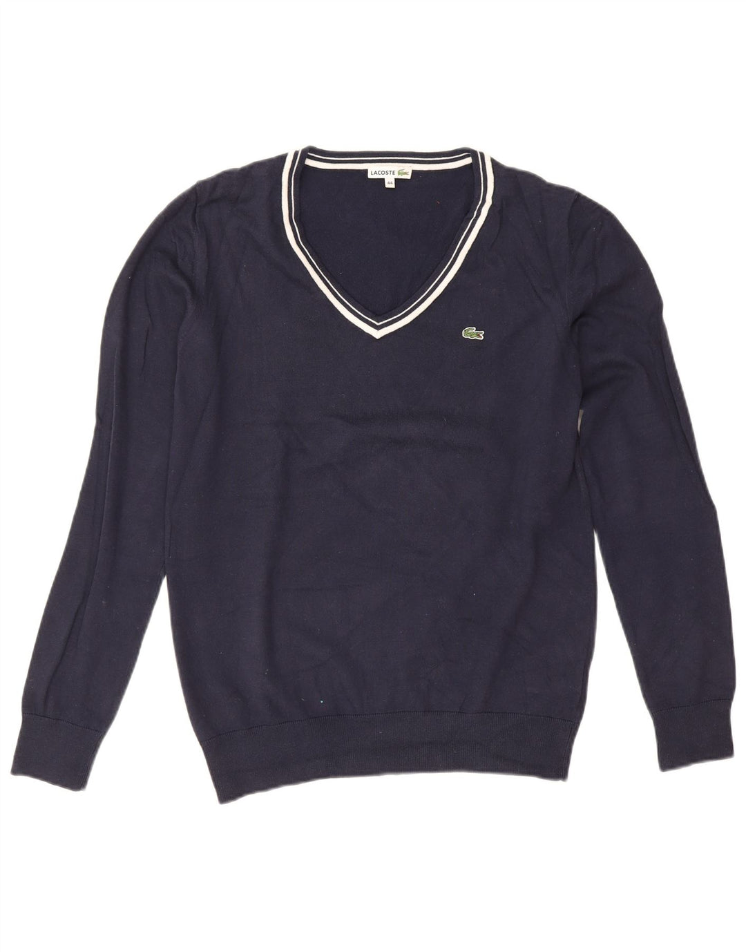 Maglione maglione da donna con scollo a V Lacoste taglia 44 grande cotone blu navy