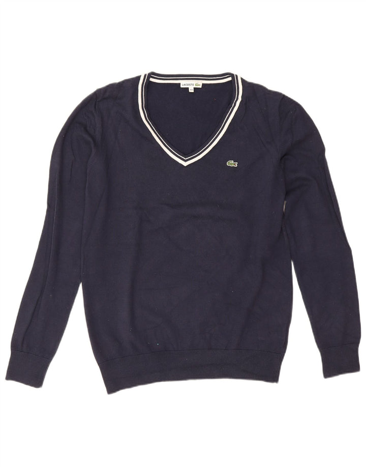Maglione maglione da donna con scollo a V Lacoste taglia 44 grande cotone blu navy