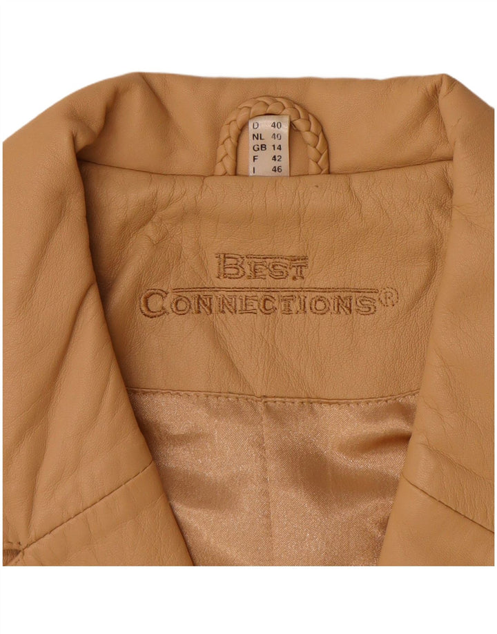 Cappotto in pelle vintage da donna UK 14 grande pelle beige