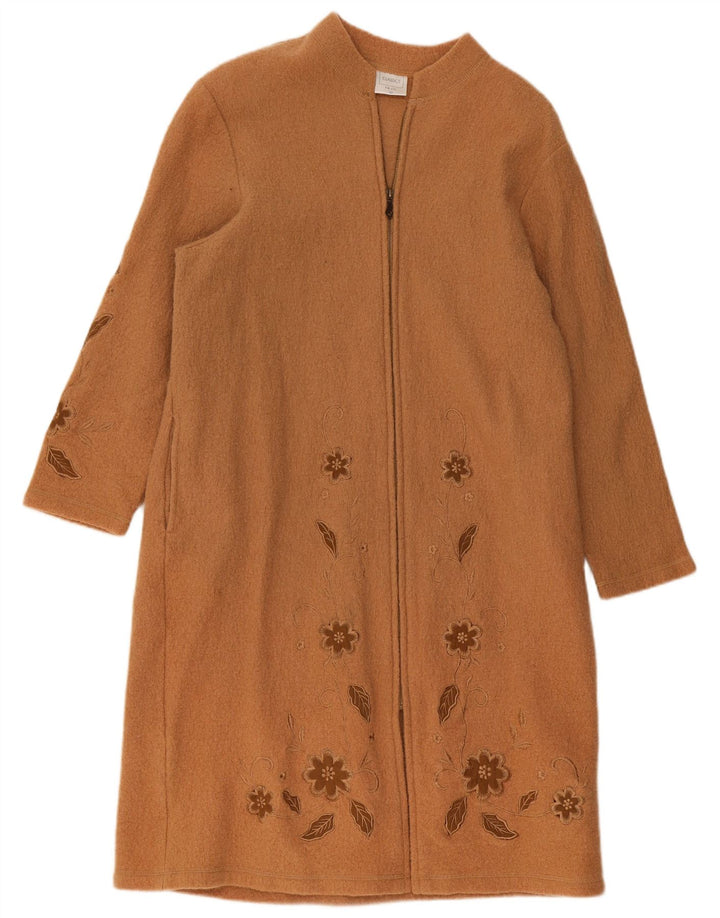 Soprabito vintage da donna UK 22 3XL Lana floreale beige