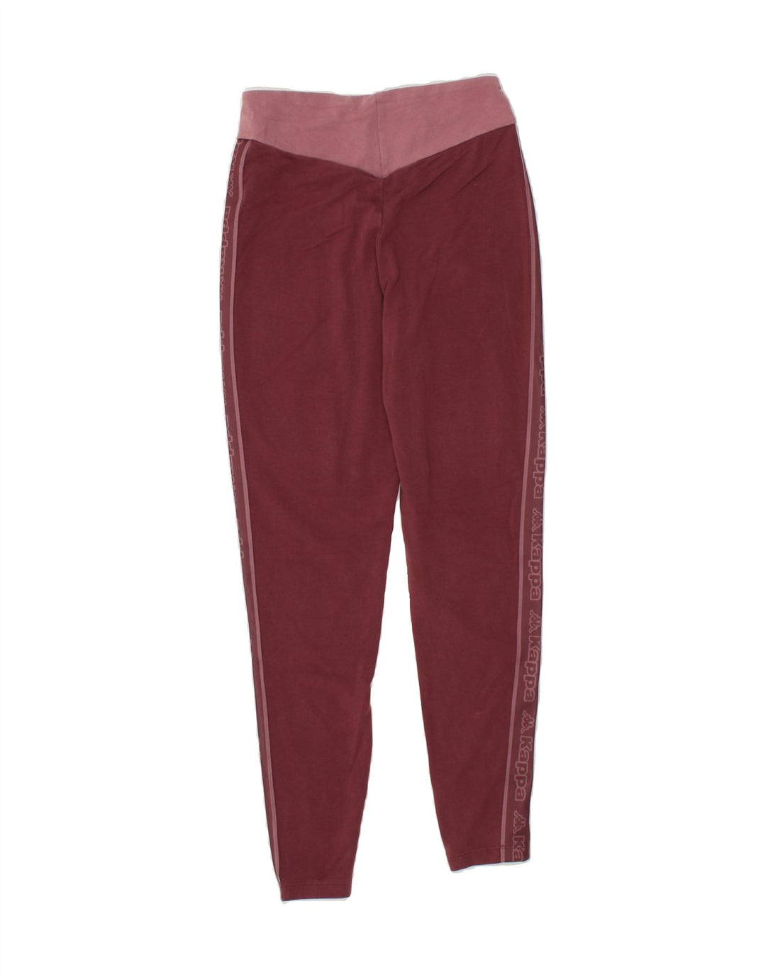 KAPPA Womens Graphic Leggings UK 12 Medium Maroon Colourblock Polyester Vintage Kappa and Second-Hand Kappa from Messina Hembry 