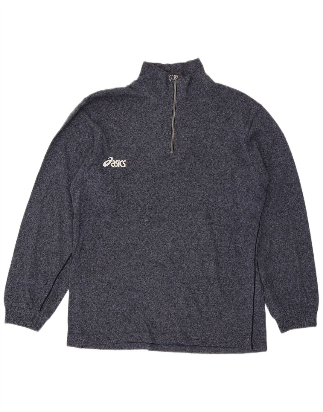 Felpa Asics da uomo con grafica con zip e collo, maglione grande, blu navy screziato