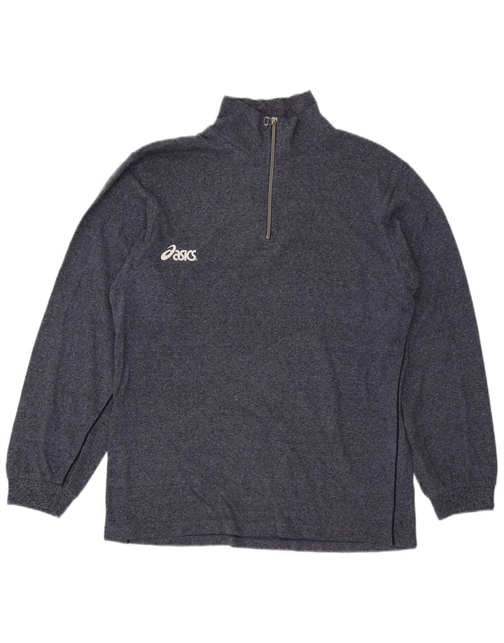 Felpa Asics da uomo con grafica con zip e collo, maglione grande, blu navy screziato
