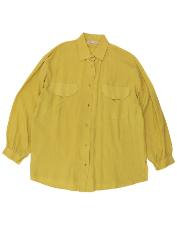 Camicia vintage da donna IT 48 XL in seta gialla