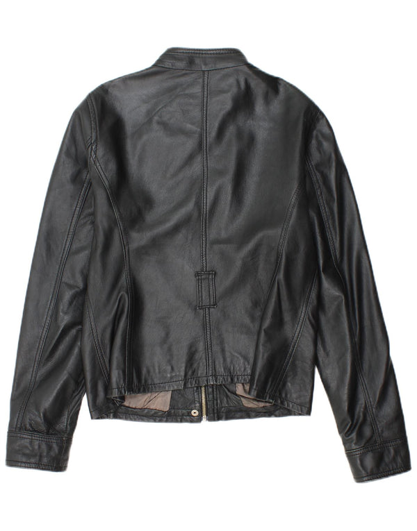 SANDRO FERRONE Giacca in pelle da donna UK 14 Grande pelle nera