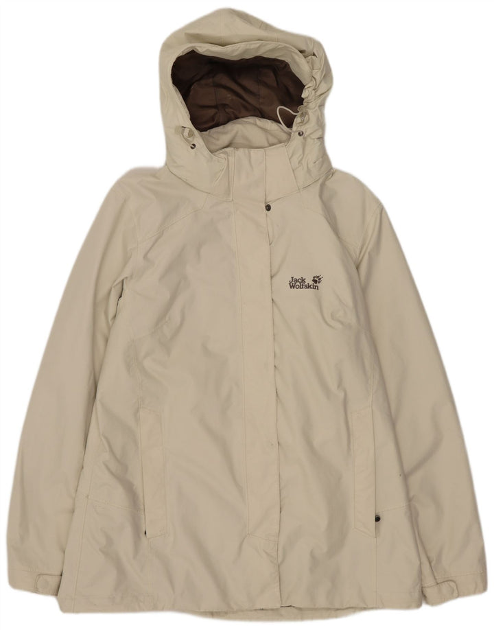 Giacca a vento con cappuccio da donna Jack Wolfskin UK 16 Large Beige Poliammide