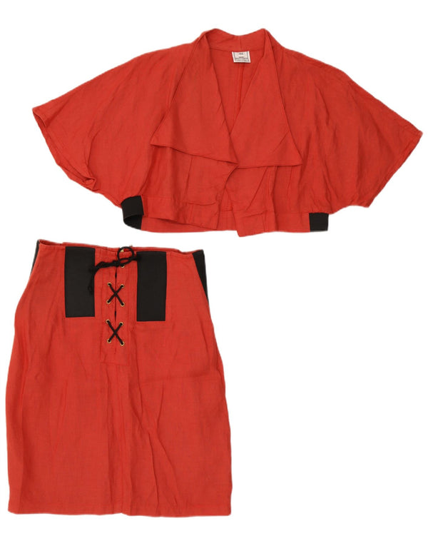 Set gonna vintage da donna in 2 pezzi IT 44 medio W26 Lino color block rosso