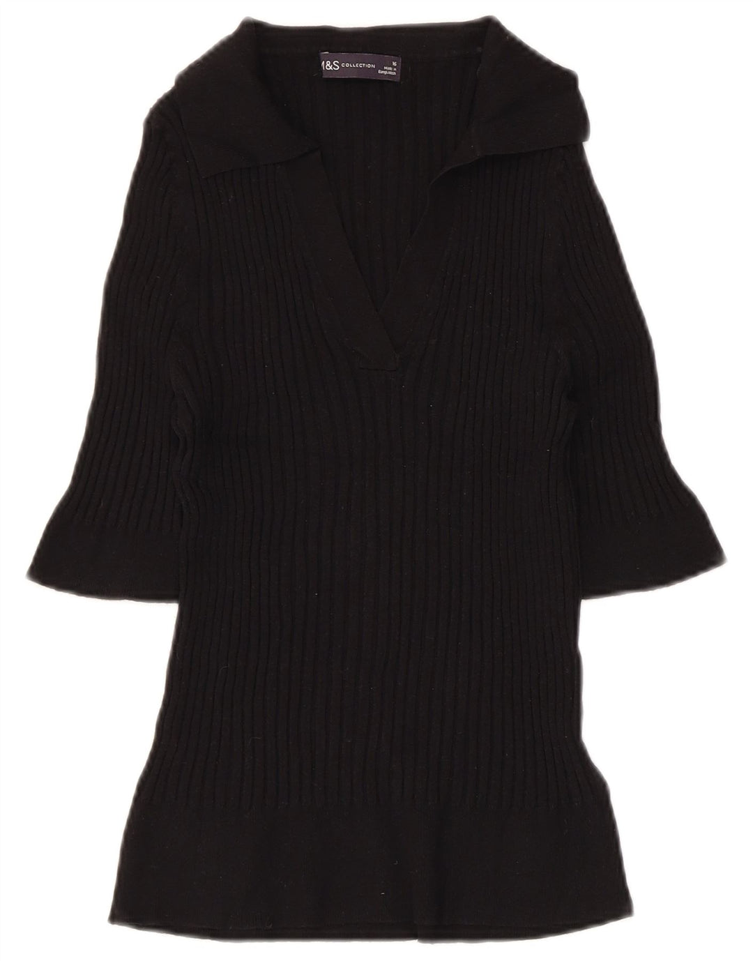 MARKS & SPENCER maglione corto da donna con collo a polo UK 16 grande nero