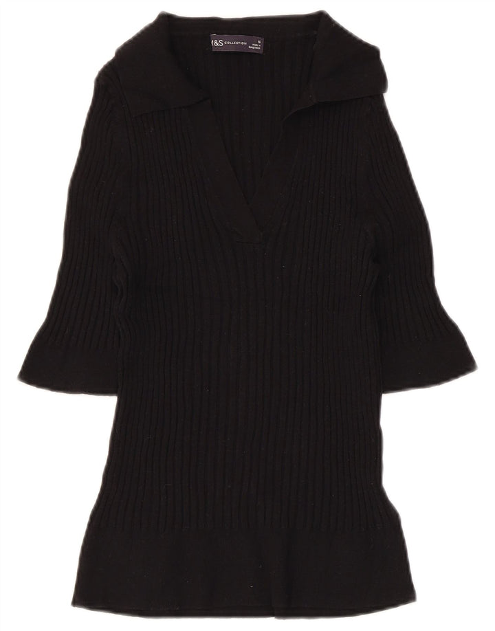 MARKS & SPENCER maglione corto da donna con collo a polo UK 16 grande nero