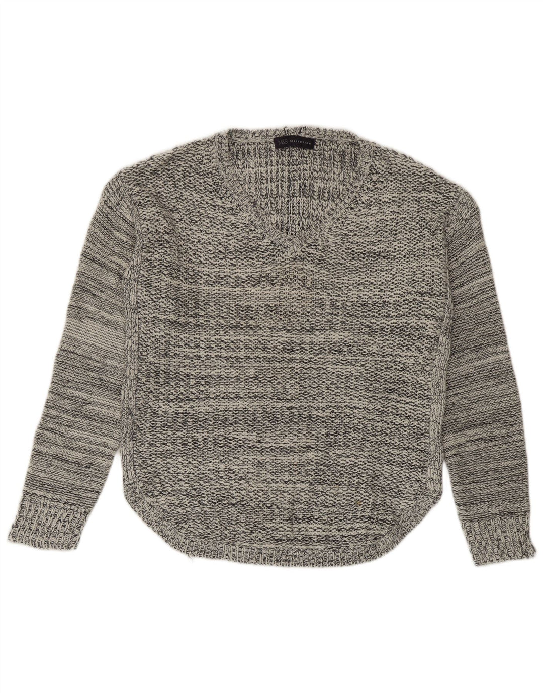 Maglione maglione con scollo a V da donna Marks & Spencer UK 14 medio blu navy screziato