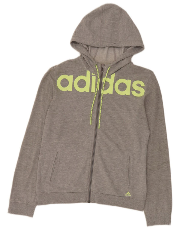 Felpa con cappuccio con zip grafica Adidas da donna UK 12/14 Grigio medio chiazzato