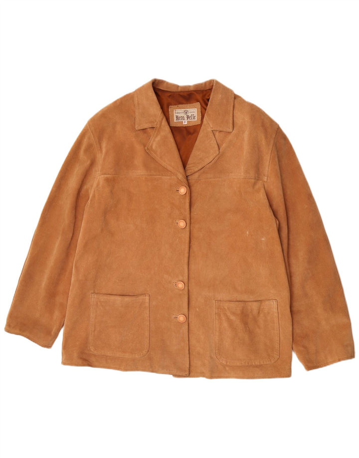 Giacca blazer vintage oversize da donna in pelle scamosciata a 4 bottoni IT 44 Marrone medio