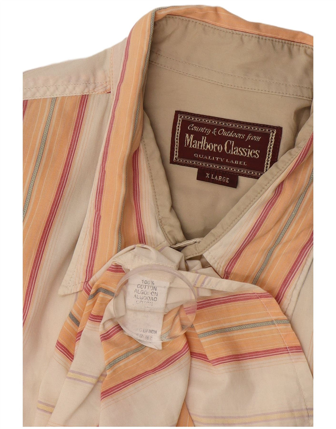 MARLBORO CLASSICS Camicia a maniche corte da uomo XL in cotone a righe arancioni