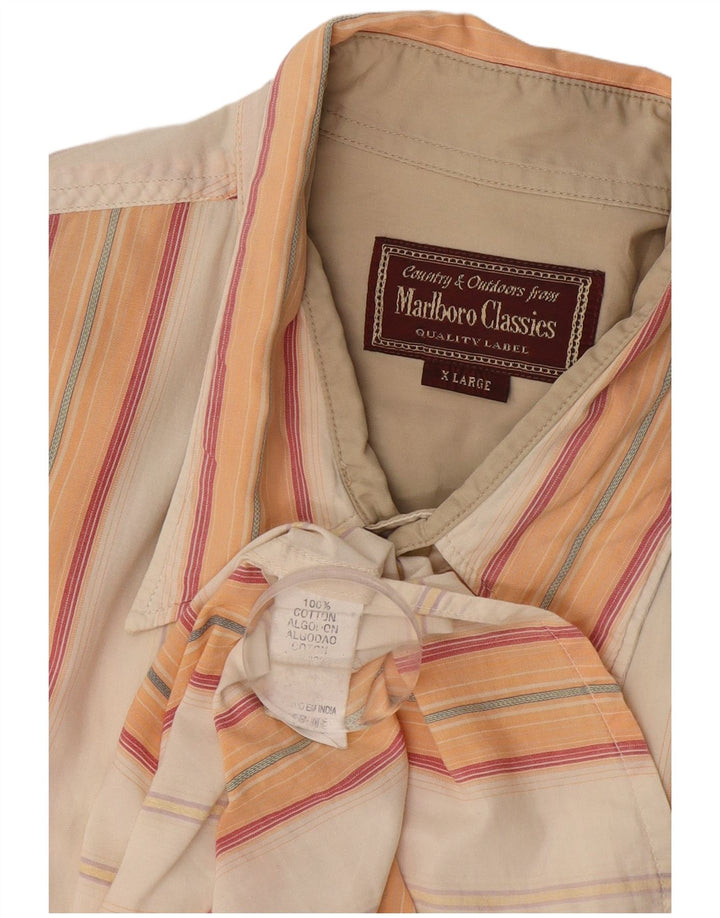 MARLBORO CLASSICS Camicia a maniche corte da uomo XL in cotone a righe arancioni