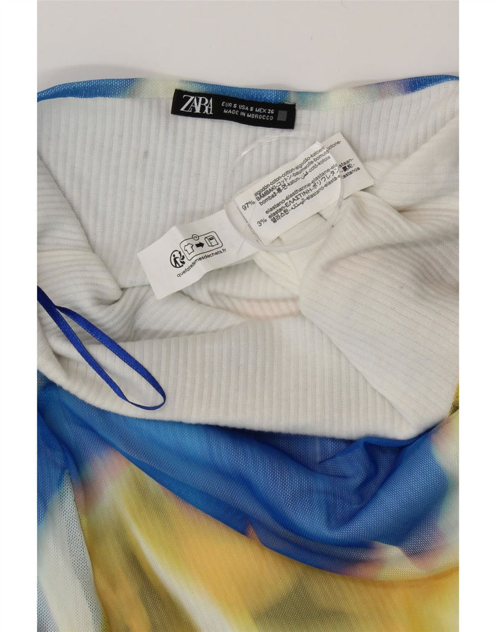 Abito senza spalline da donna ZARA UK 8 piccolo in cotone tie-dye multicolore