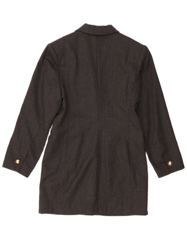 Giacca blazer vintage da donna a 1 bottone con linea lunga US 2 XS in lana grigia