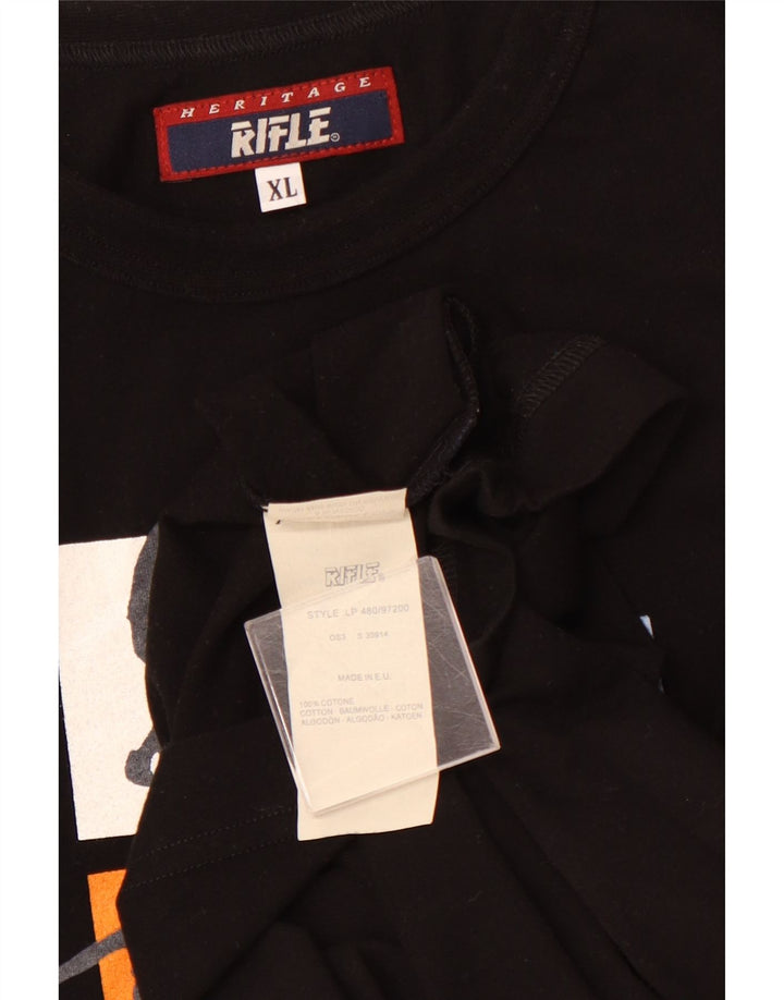 T-shirt grafica da uomo RIFLE Top XL in cotone nero