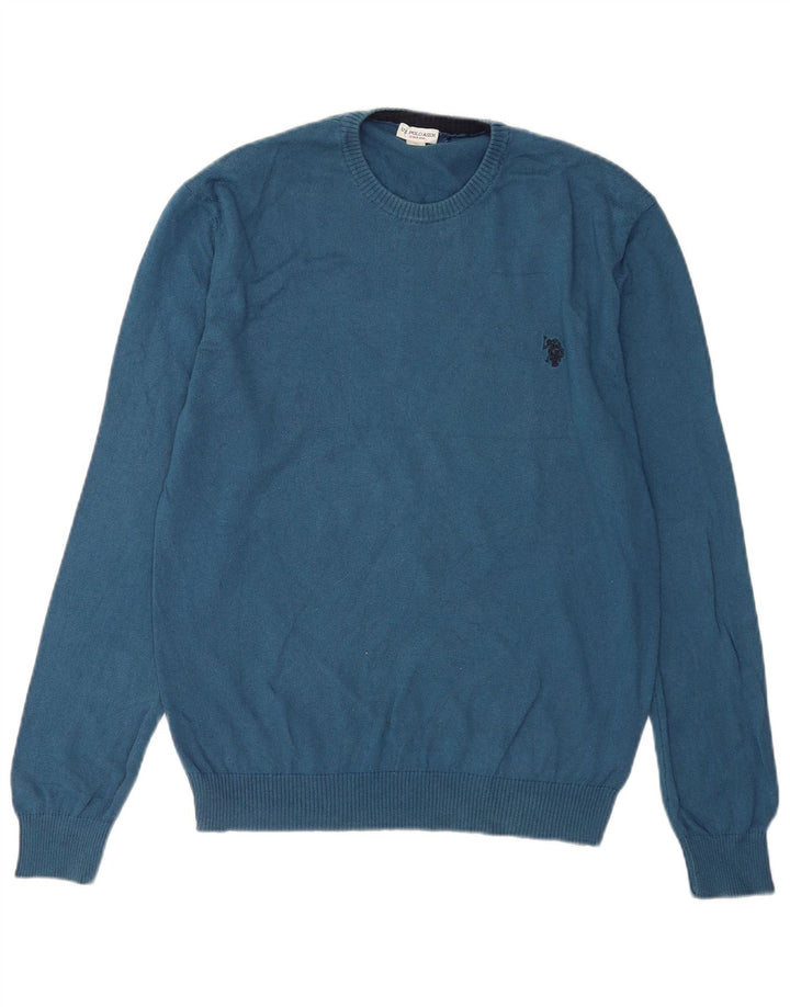 Polo Assn. degli Stati Uniti Maglione da uomo girocollo in cotone blu medio
