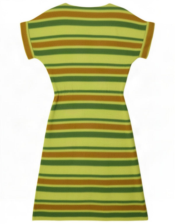 Vintage Womens Short Sleeves Jumper Dress UK 14 Medium Green Striped
