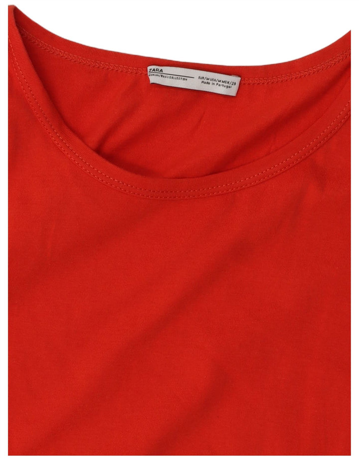 ZARA Camicetta a Pipistrello Corta da Donna Top UK 12 Rosso Medio Floreale